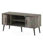 Meuble TV Furinno Mid-Century, console multimédia avec 2 armoires et étagères de rangement ouvertes pour téléviseurs jusqu'à 50 pouces, gris chêne français