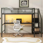 Full Size Metal Loft Bed with Desk, Storage Staircase and Small Wardrobe  ModernLuxe