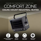 Chauffage industriel Comfort Zone à fixation au plafond avec 2 réglages et thermostat