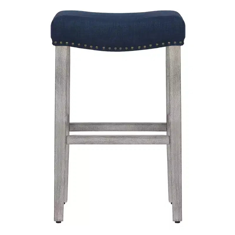 WestinTrends Tabouret de bar rembourré 29 po avec siège en selle (lot de 2), gris antique/bleu marine