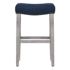 WestinTrends Tabouret de bar rembourré 29 po avec siège en selle (lot de 2), gris antique/bleu marine