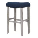 WestinTrends Tabouret de bar rembourré 29 po avec siège en selle (lot de 2), gris antique/bleu marine