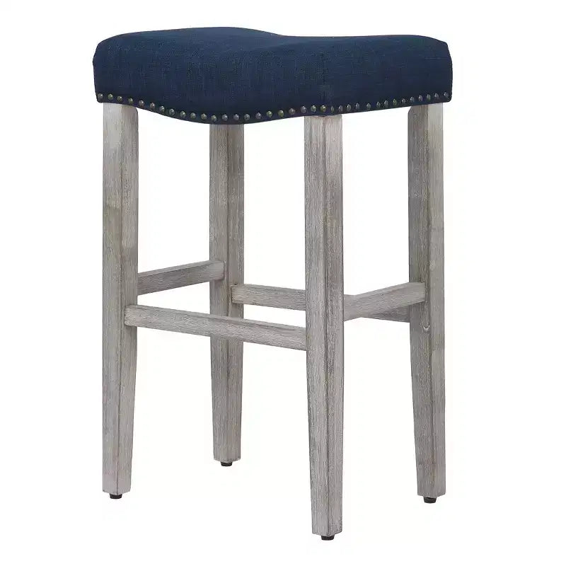 WestinTrends Tabouret de bar rembourré 29 po avec siège en selle (lot de 2), gris antique/bleu marine