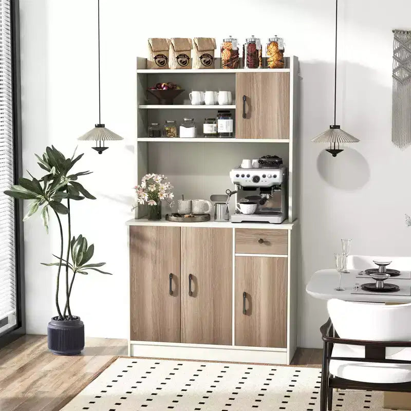 Buffet de cuisine Costway à 4 portes de 180 cm avec garde-manger et étagère réglable Blanc