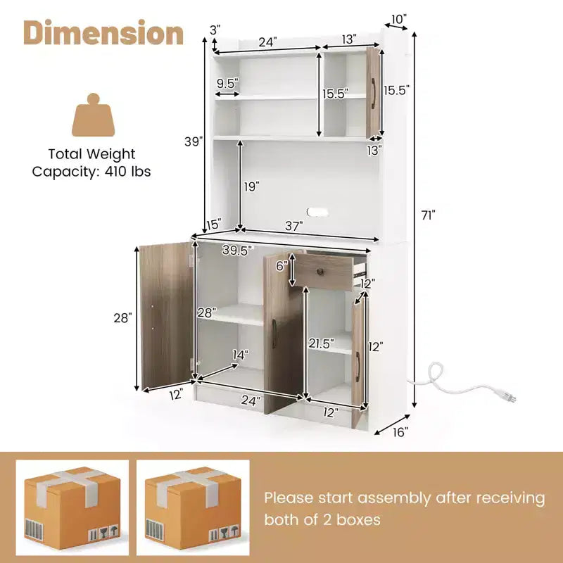 Buffet de cuisine Costway à 4 portes de 180 cm avec garde-manger et étagère réglable Blanc