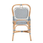 Chaise de bistrot bali & pari Luciana en rotin naturel, tissage moderne bleu et blanc