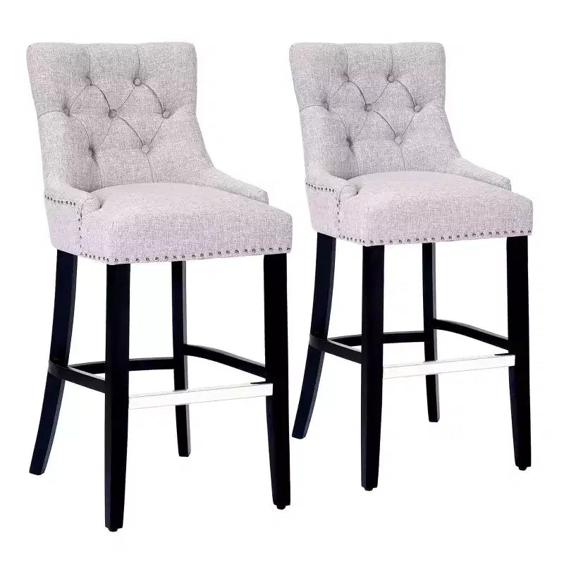 WestinTrends 29 Linen Tufted Buttons Upholstered Wingback Bar Stool (Set of 2), Light Gray