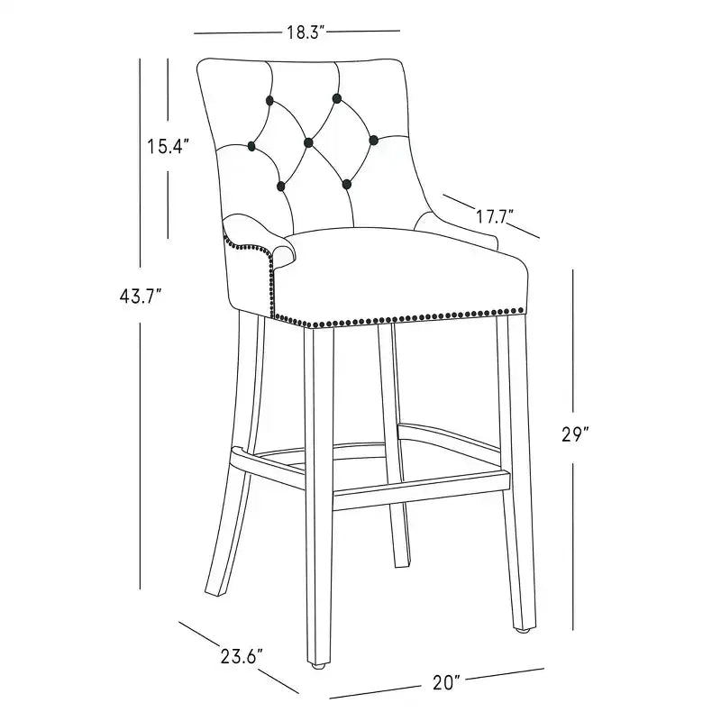 Tabouret de bar WestinTrends 29 en lin capitonné à boutons, rembourré et à dossier ailé (lot de 2), gris clair