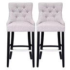 Tabouret de bar WestinTrends 29 en lin capitonné à boutons, rembourré et à dossier ailé (lot de 2), gris clair