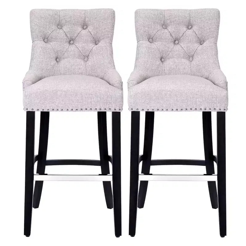 Tabouret de bar WestinTrends 29 en lin capitonné à boutons, rembourré et à dossier ailé (lot de 2), gris clair