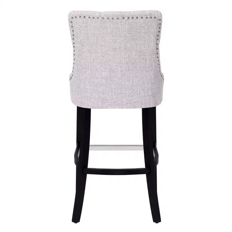 Tabouret de bar WestinTrends 29 en lin capitonné à boutons, rembourré et à dossier ailé (lot de 2), gris clair