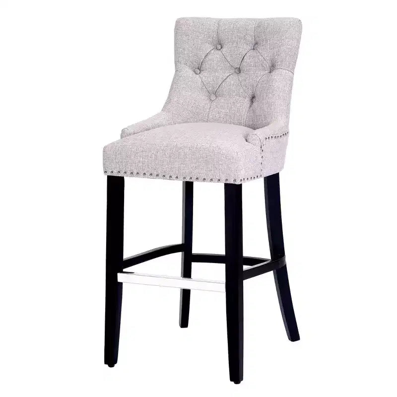 Tabouret de bar WestinTrends 29 en lin capitonné à boutons, rembourré et à dossier ailé (lot de 2), gris clair