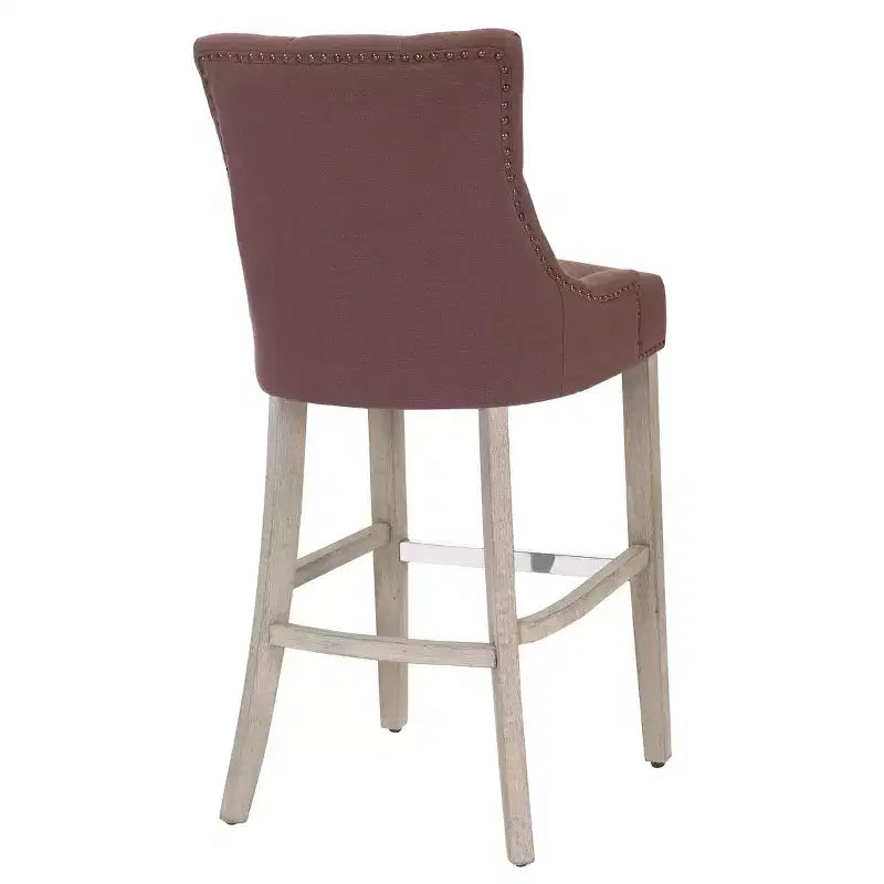 WestinTrends 29 Tabouret de bar tapissé à dossier haut en lin avec boutons touffetés (Lot de 3), Marron