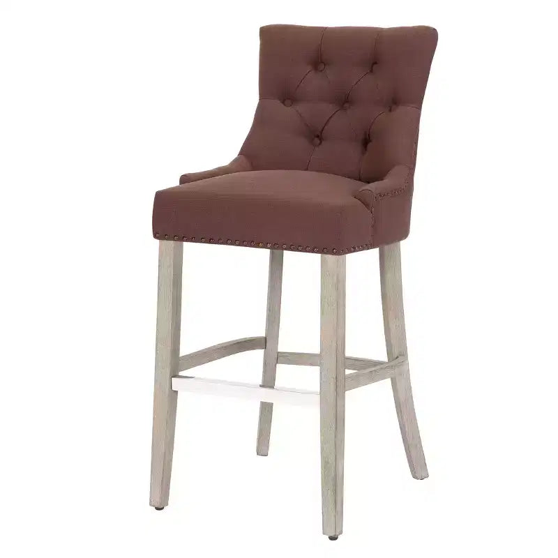 WestinTrends 29 Tabouret de bar tapissé à dossier haut en lin avec boutons touffetés (Lot de 3), Marron