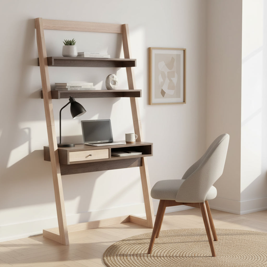 Bureau mural contemporain à 2 étagères avec tiroir