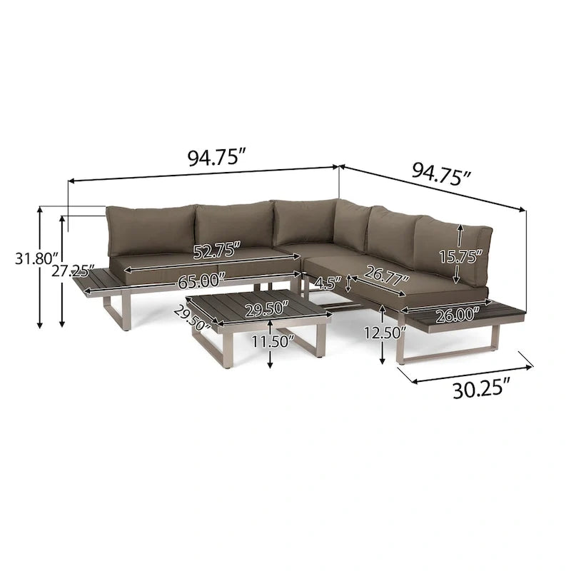 Sterling Aluminum 4-piece Sofa Set with Cushions by Christopher Knight Home