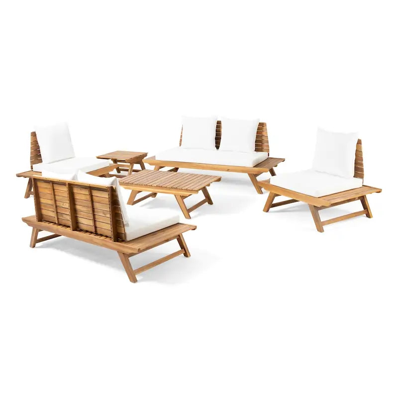Salon de jardin 6 places d'extérieur Sedona en bois d'acacia avec table d'appoint et table basse Christopher Knight Home
