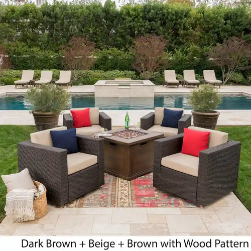 Ensemble de 4 fauteuils de club pivotants en osier Achton Outdoor avec foyer carré par Christopher Knight Home