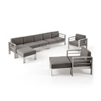 Ensemble de conversation d'extérieur moderne en aluminium à 7 places avec poufs Cape Coral par Christopher Knight Home