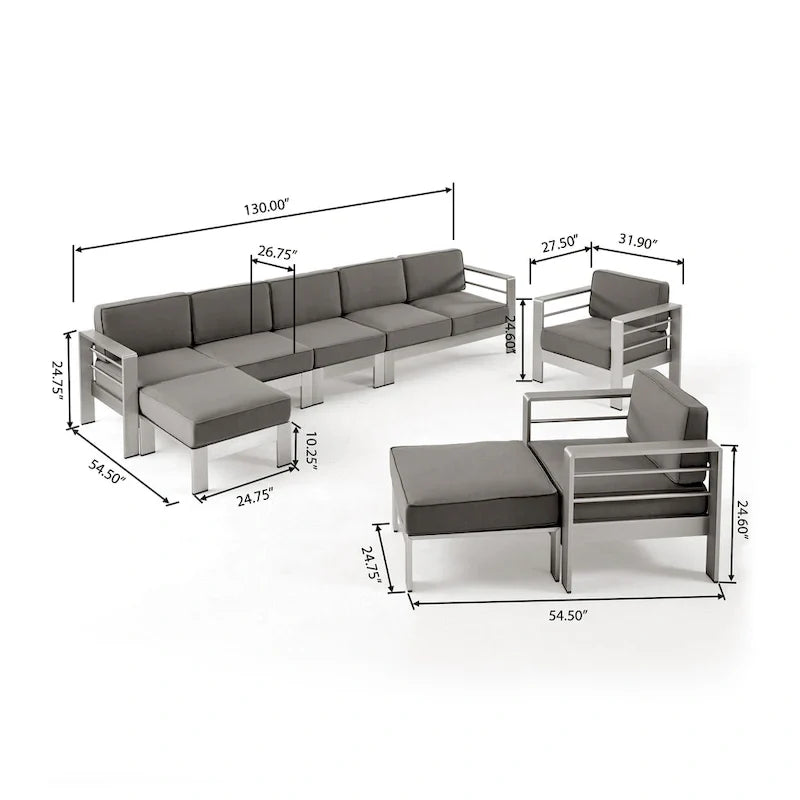 Cape Coral Outdoor Modern 7 Seater Aluminum Chat Set with Ottomans by Christopher Knight Home