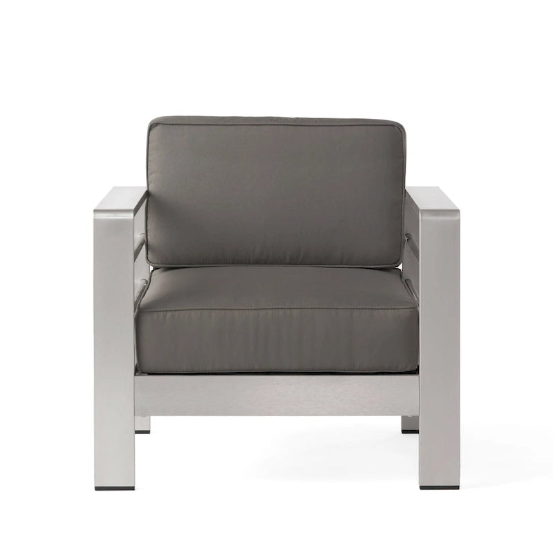 Ensemble de conversation d'extérieur moderne en aluminium à 7 places avec poufs Cape Coral par Christopher Knight Home