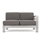 Ensemble de conversation d'extérieur moderne en aluminium à 7 places avec poufs Cape Coral par Christopher Knight Home