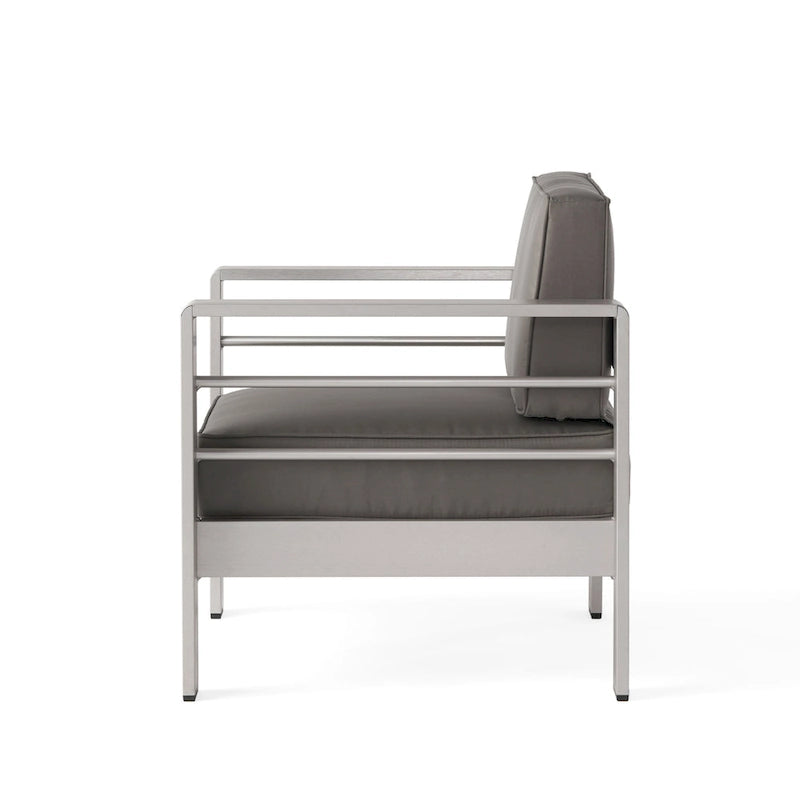 Ensemble de conversation d'extérieur moderne en aluminium à 7 places avec poufs Cape Coral par Christopher Knight Home