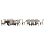Ensemble de salle à manger extensible en bois de cerisier foncé et tissu beige