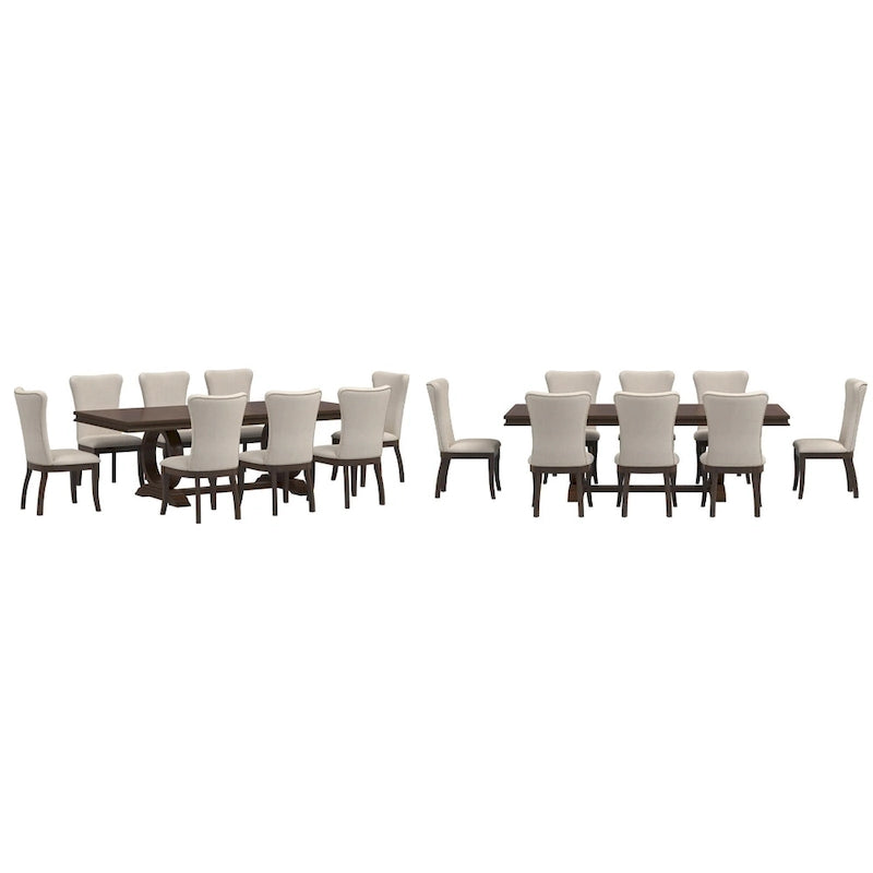 Ensemble de salle à manger extensible en bois de cerisier foncé et tissu beige