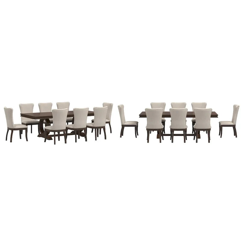 Ensemble de salle à manger extensible en bois de cerisier foncé et tissu beige