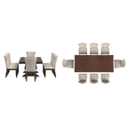 Ensemble de salle à manger extensible en bois de cerisier foncé et tissu beige