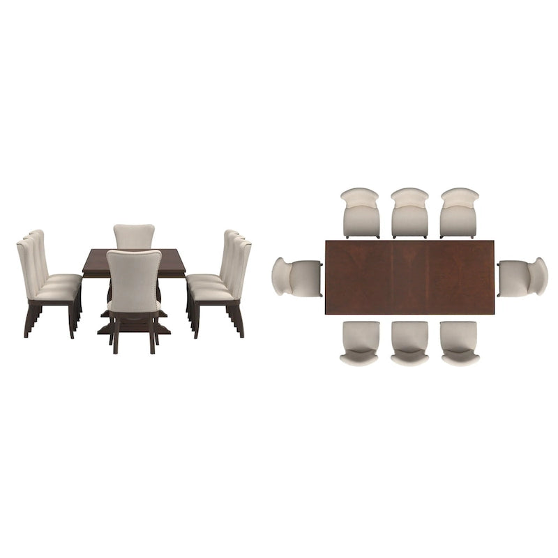 Ensemble de salle à manger extensible en bois de cerisier foncé et tissu beige