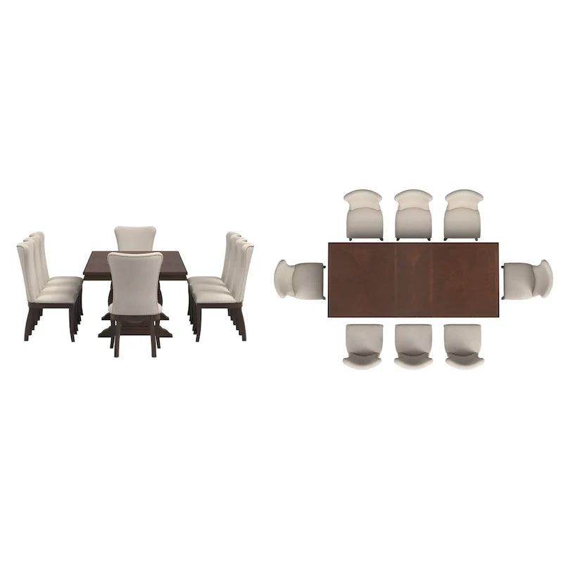 Ensemble de salle à manger extensible en bois de cerisier foncé et tissu beige