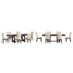 Ensemble de salle à manger extensible en bois de cerisier foncé et tissu beige