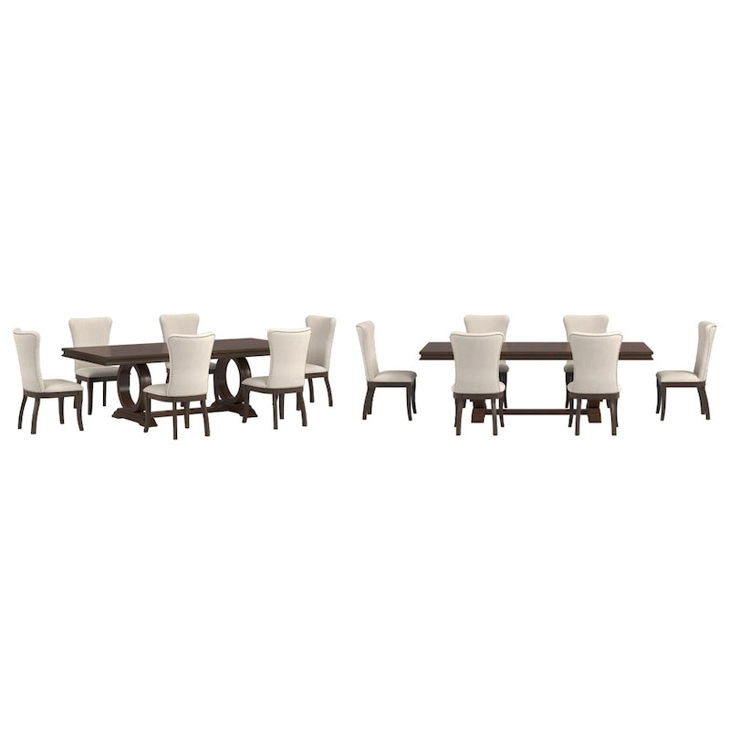 Ensemble de salle à manger extensible en bois de cerisier foncé et tissu beige