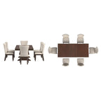 Ensemble de salle à manger extensible en bois de cerisier foncé et tissu beige
