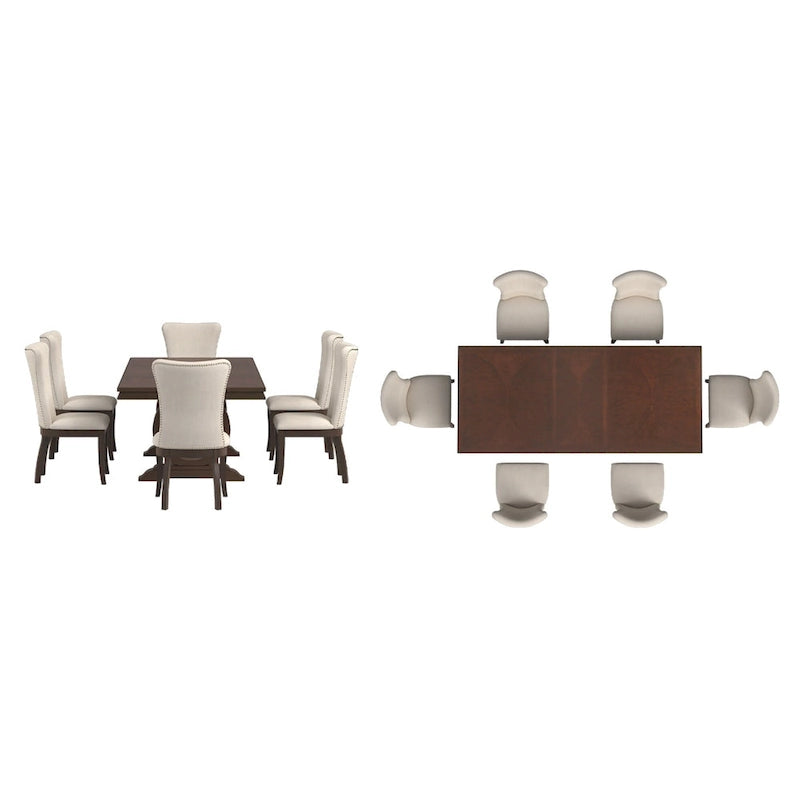 Ensemble de salle à manger extensible en bois de cerisier foncé et tissu beige