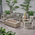 Augusta Outdoor Acacia Wood and Wicker 4 Seater Chat Set with Fire Pit by Christopher Knight Home