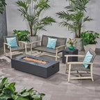 Augusta Outdoor Acacia Wood and Wicker 4 Seater Chat Set with Fire Pit by Christopher Knight Home