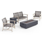 Augusta Outdoor Acacia Wood and Wicker 4 Seater Chat Set with Fire Pit by Christopher Knight Home