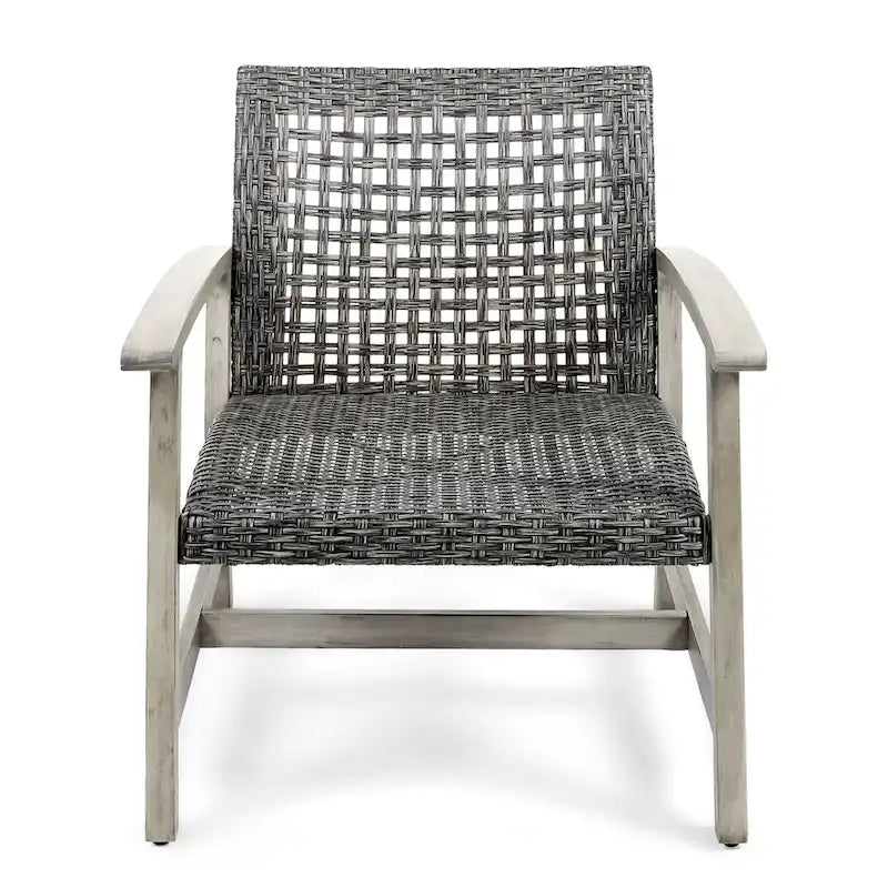 Augusta Outdoor Acacia Wood and Wicker 4 Seater Chat Set with Fire Pit by Christopher Knight Home