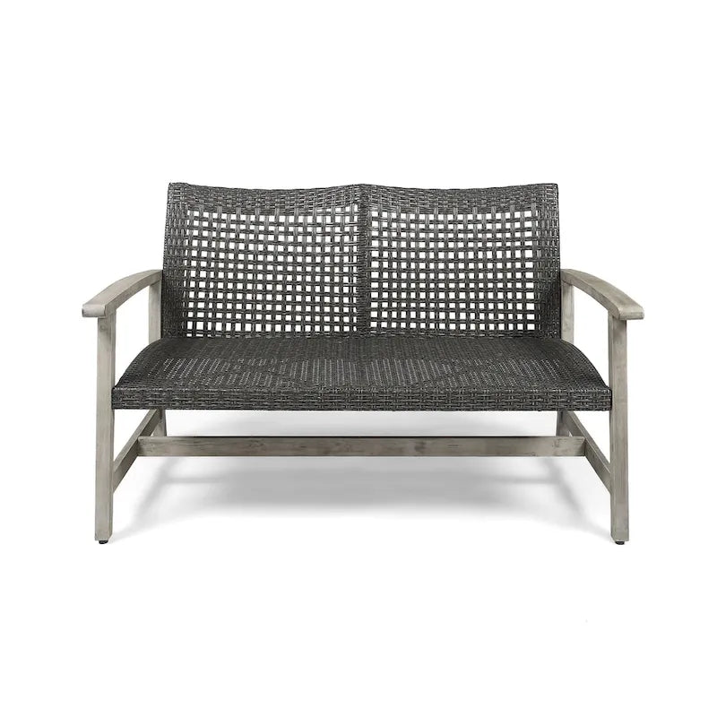 Augusta Outdoor Acacia Wood and Wicker 4 Seater Chat Set with Fire Pit by Christopher Knight Home
