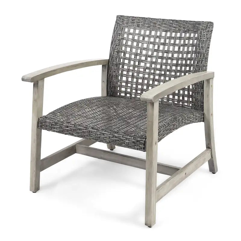 Augusta Outdoor Acacia Wood and Wicker 4 Seater Chat Set with Fire Pit by Christopher Knight Home