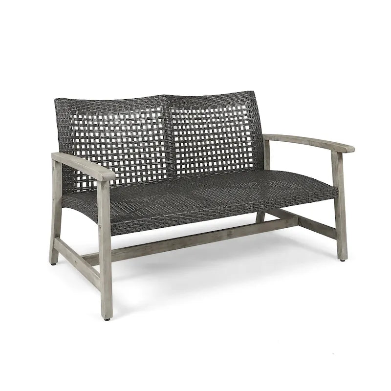 Augusta Outdoor Acacia Wood and Wicker 4 Seater Chat Set with Fire Pit by Christopher Knight Home