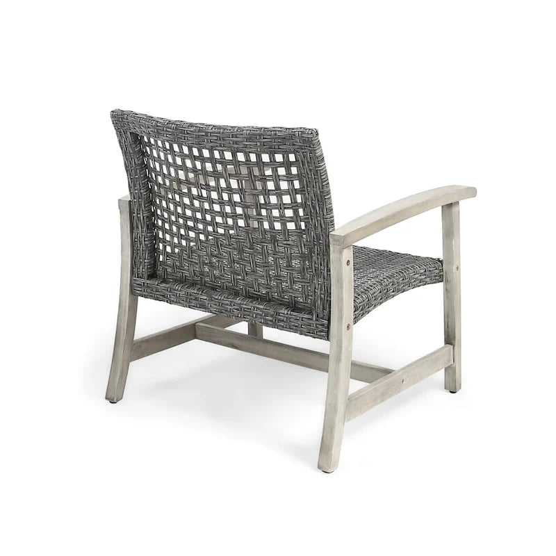 Augusta Outdoor Acacia Wood and Wicker 4 Seater Chat Set with Fire Pit by Christopher Knight Home