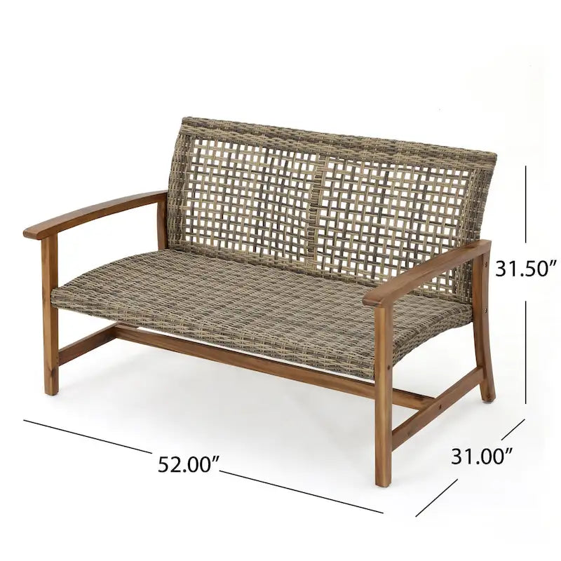 Augusta Outdoor Acacia Wood and Wicker 4 Seater Chat Set with Fire Pit by Christopher Knight Home