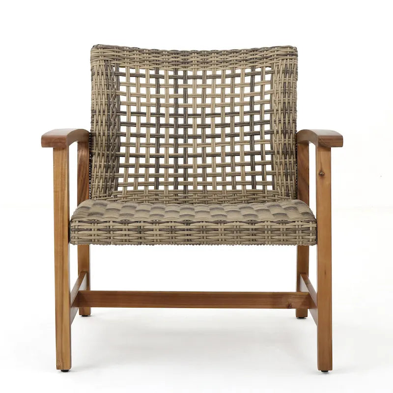 Augusta Outdoor Acacia Wood and Wicker 4 Seater Chat Set with Fire Pit by Christopher Knight Home