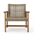 Augusta Outdoor Acacia Wood and Wicker 4 Seater Chat Set with Fire Pit by Christopher Knight Home