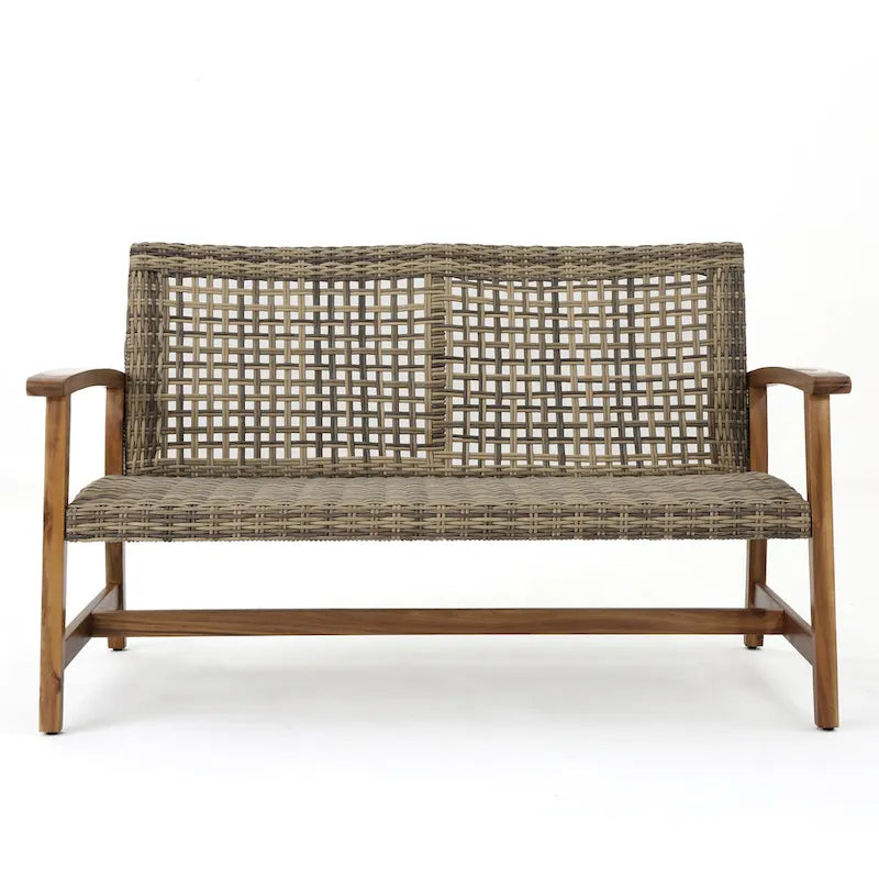 Augusta Outdoor Acacia Wood and Wicker 4 Seater Chat Set with Fire Pit by Christopher Knight Home