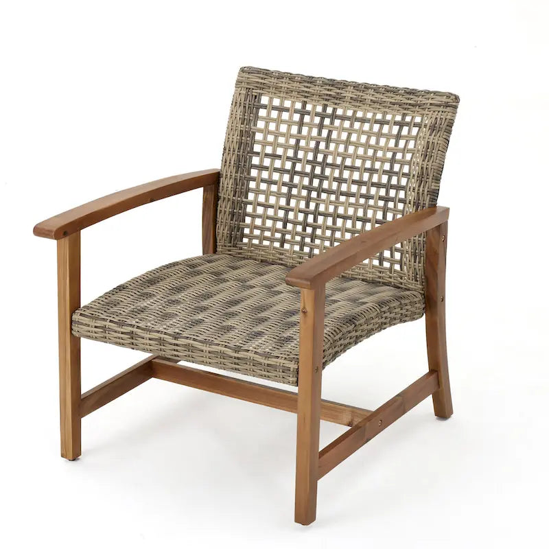 Augusta Outdoor Acacia Wood and Wicker 4 Seater Chat Set with Fire Pit by Christopher Knight Home